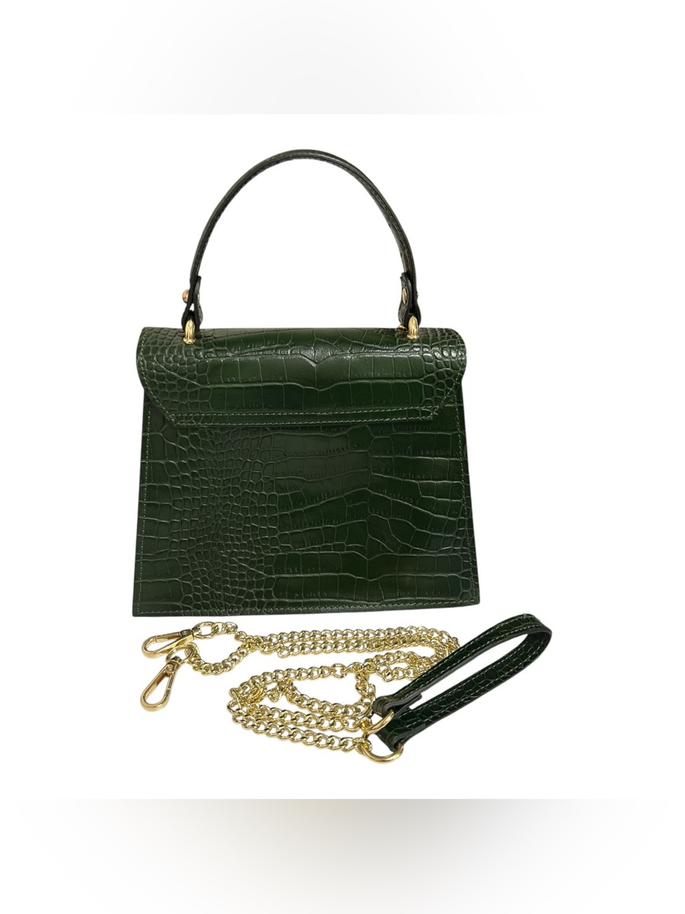 Cheval Firenze Dark Green Croc-Embossed Top Handle Bag with Detachable Strap - Picture 2 of 12